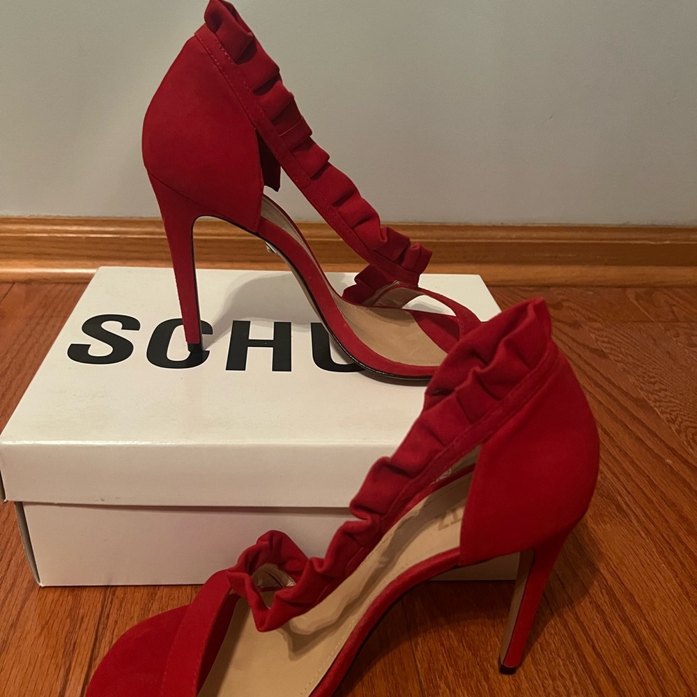 Schutz Red Ruffle Heels for Women